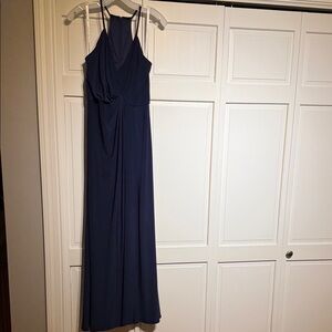 David's Bridal Navy Double Spaghetti Strap Maxi Dress
